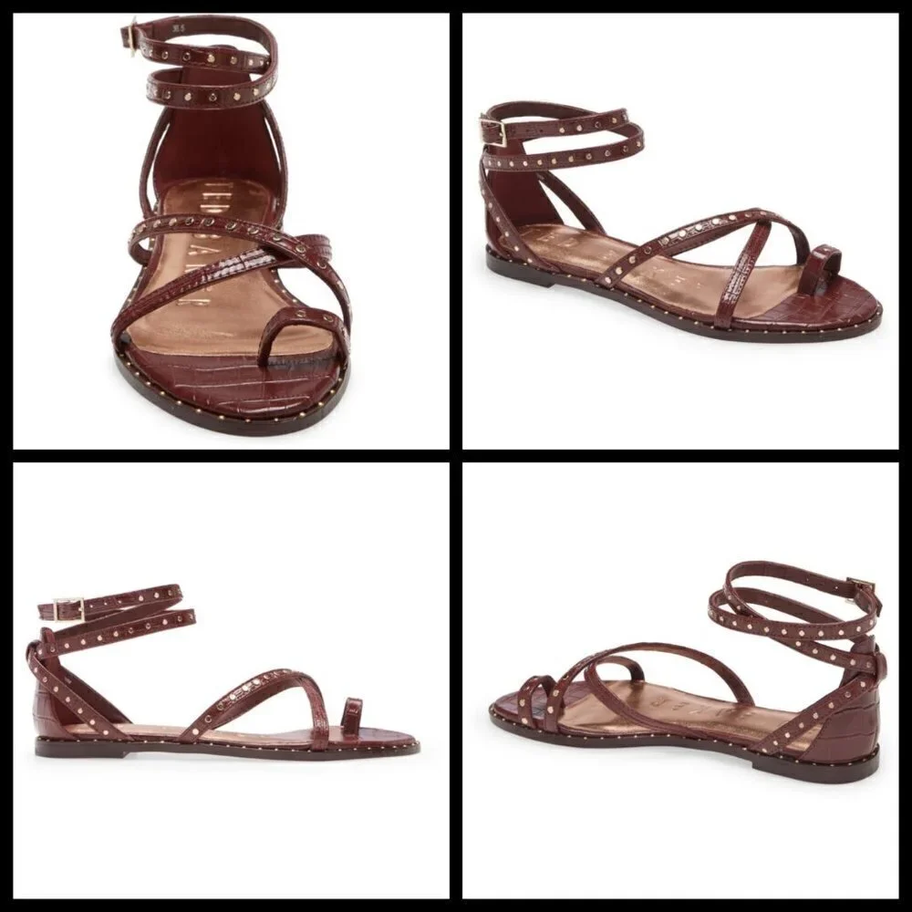 💕TED BAKER LONDON💕 Mathar Flat Studded Gladiator Sandal ~ Dark Brown 38.5 NWT